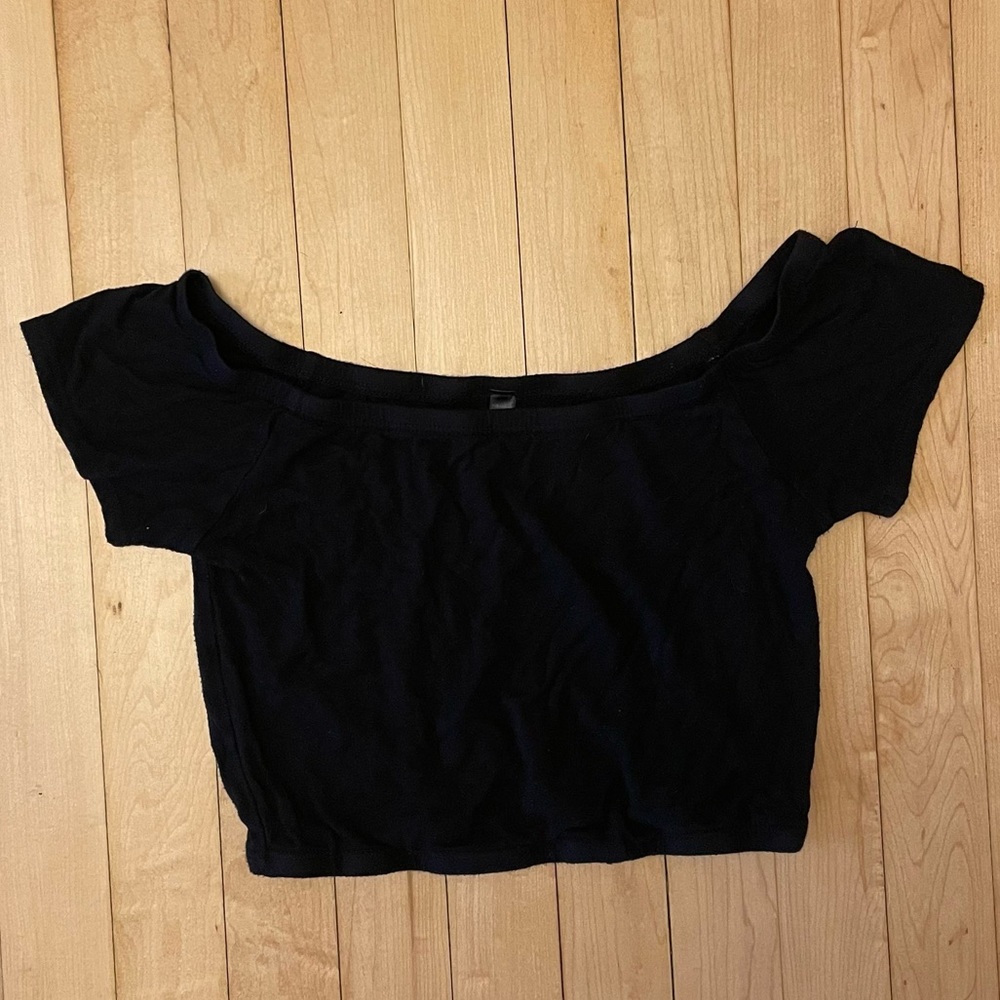 Black Stretchy Cropped T-Shirt Crop Top